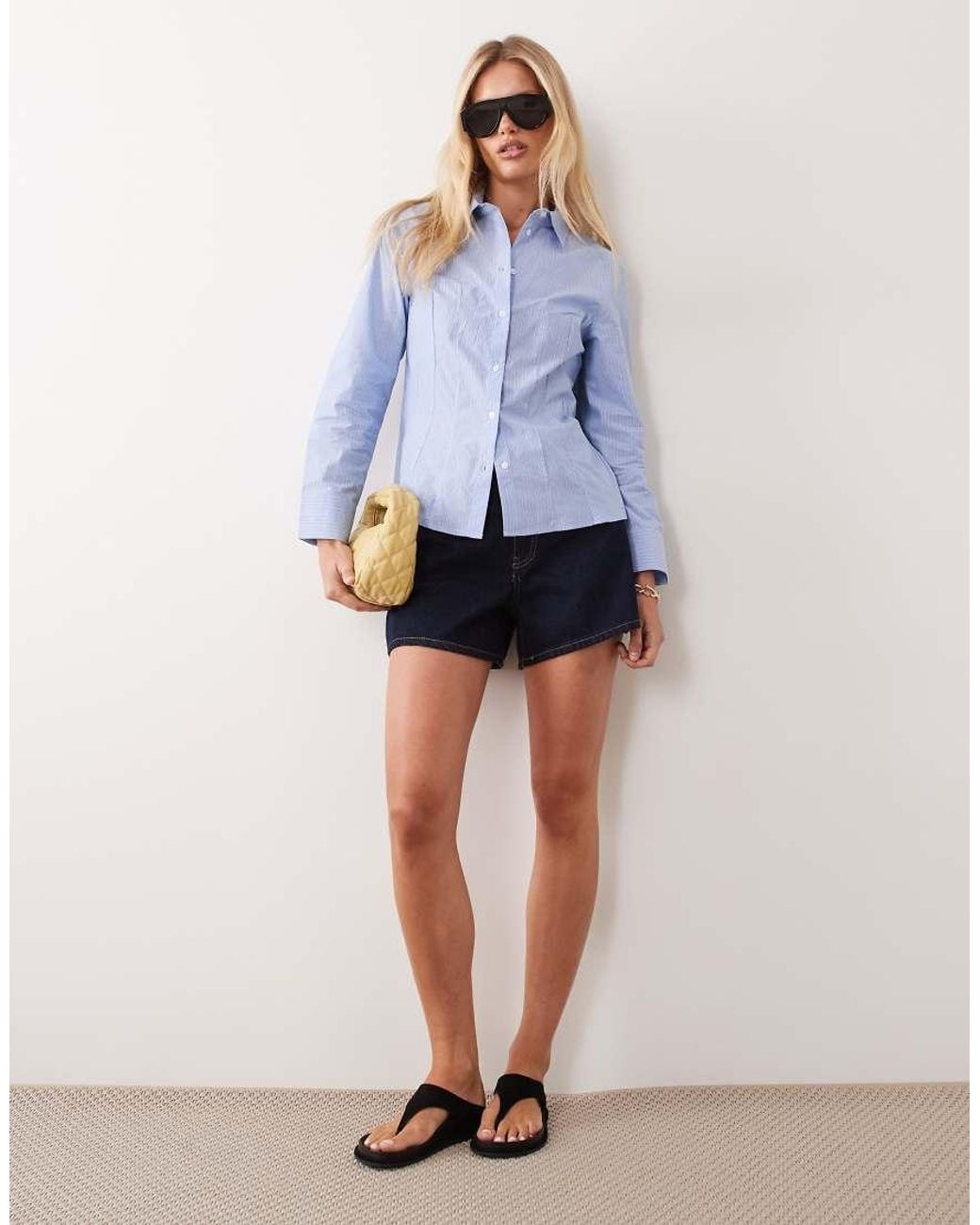 Mango Blue Teen Cinched Waist Shirt