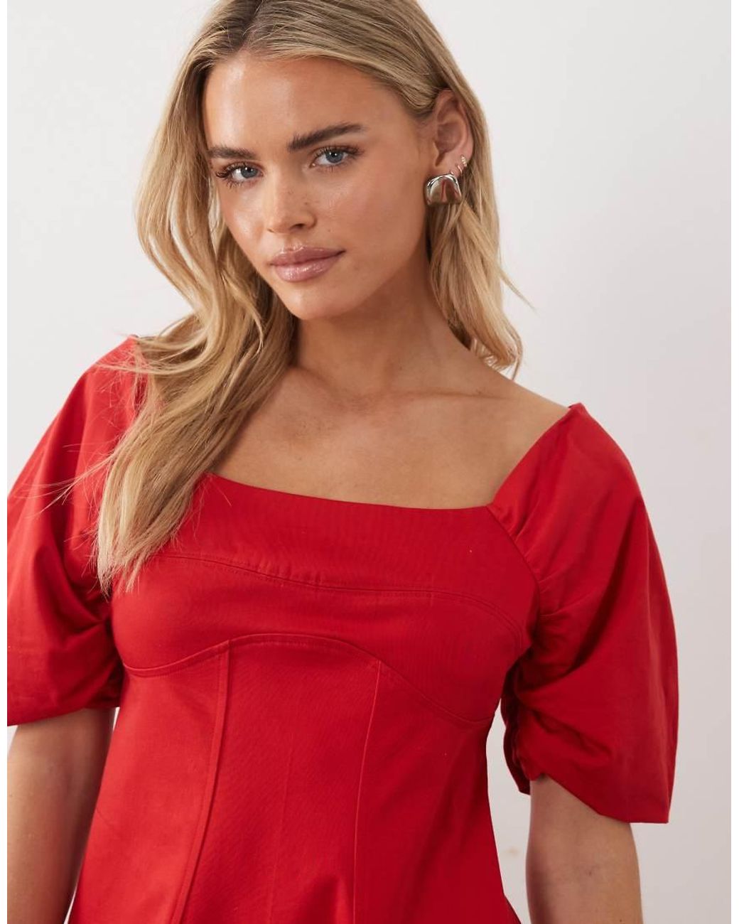 ASOS Red Asos Design Petite Square Neck Structu Cotton Mini Dress With Back Strap