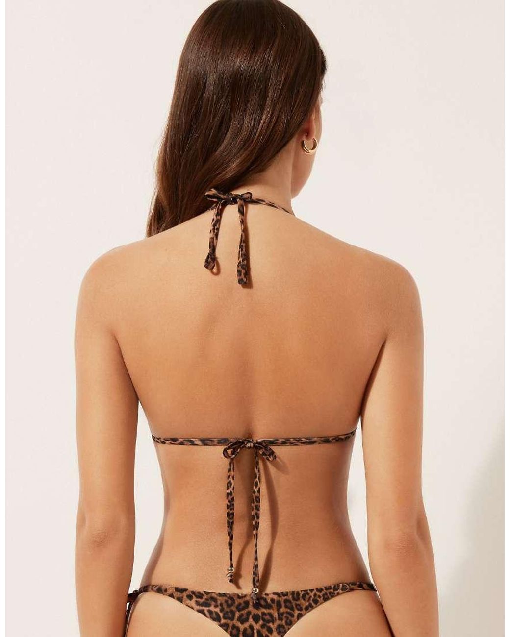 Calzedonia Brown Triangle Beaded Bikini Top