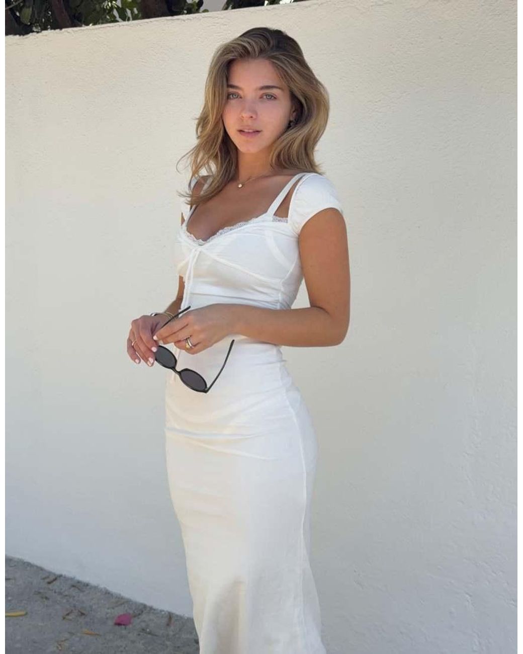 Bershka White Lace Crinkle Midi Dress