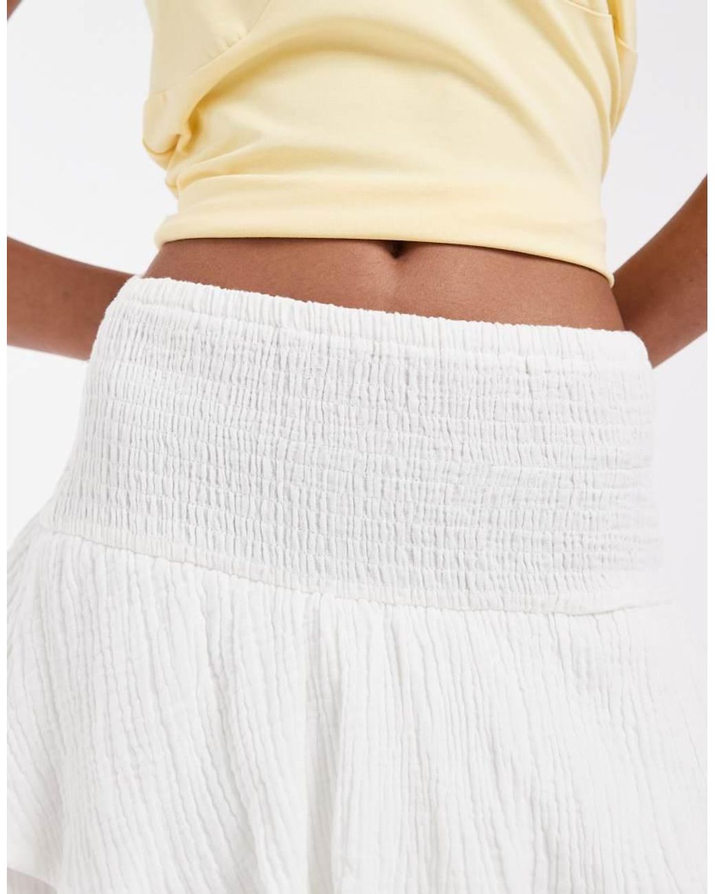 Vero Moda White Shirred Waist Ruffle Him Cheesecloth Mini Skirt