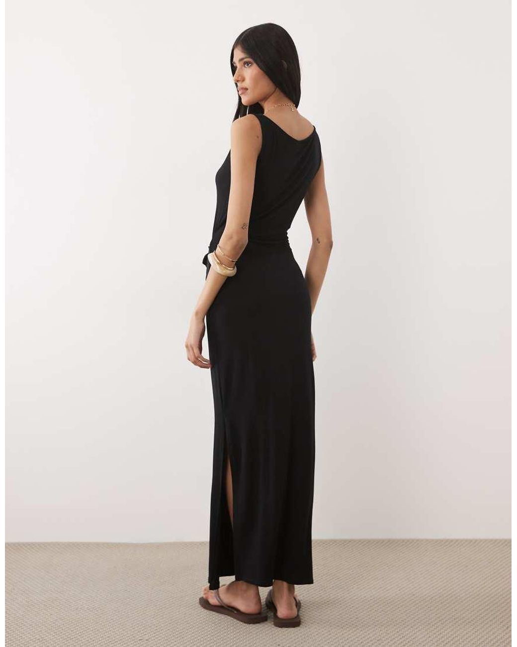 ASOS Natural Sleeveless With Wrap Detail Midi Dress