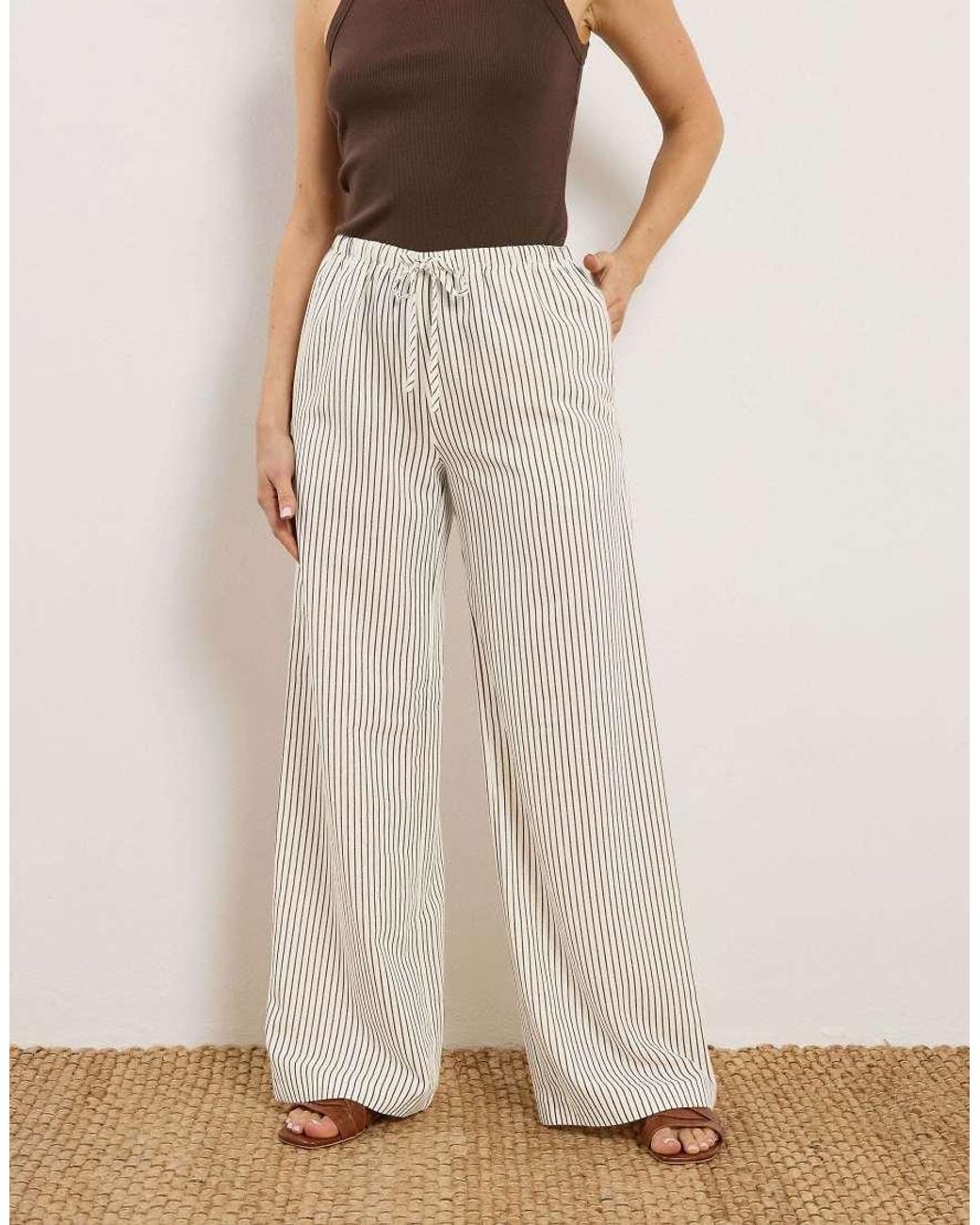 Long Tall Sally White Stripe Wide Leg Trousers
