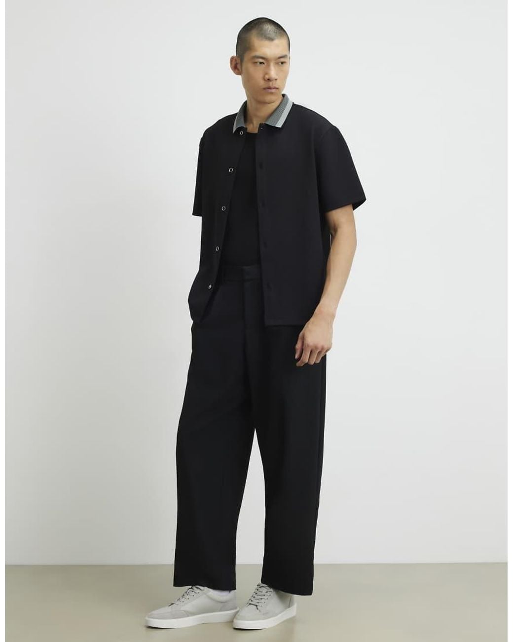 River Island Black Regular Fit Cotton Buttoned Shirt for men