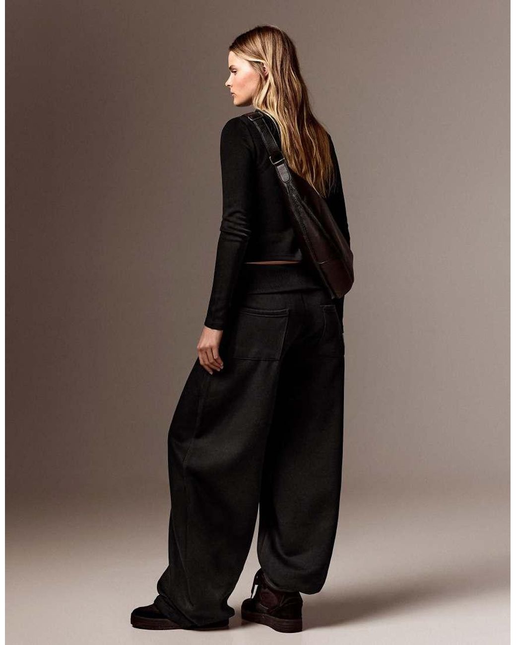 Bershka Black Barrel Fit Plush Trousers