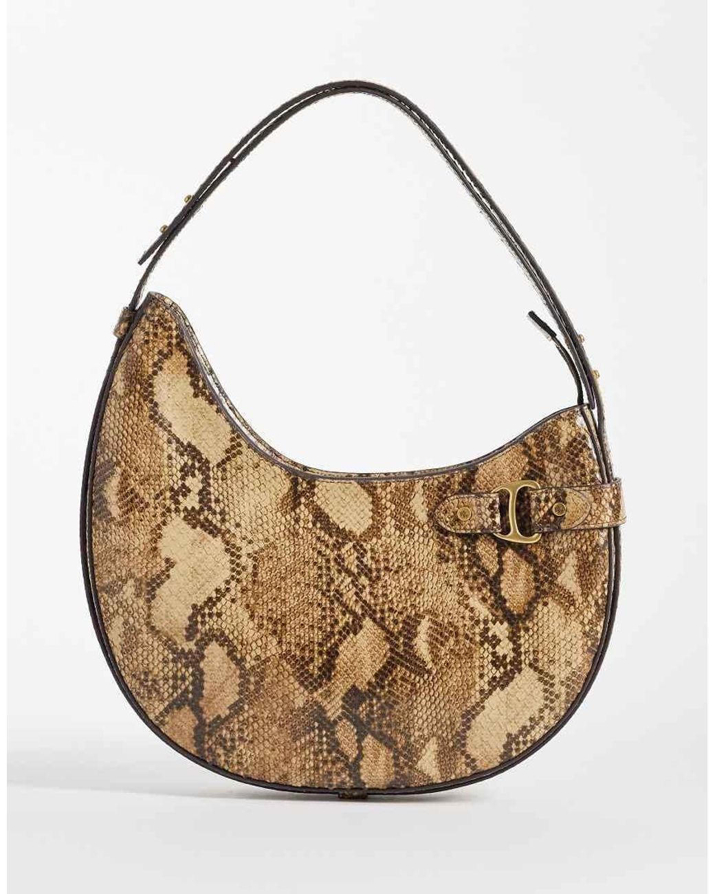 Ralph Lauren Metallic Tasha Snakeskin Curved Bag
