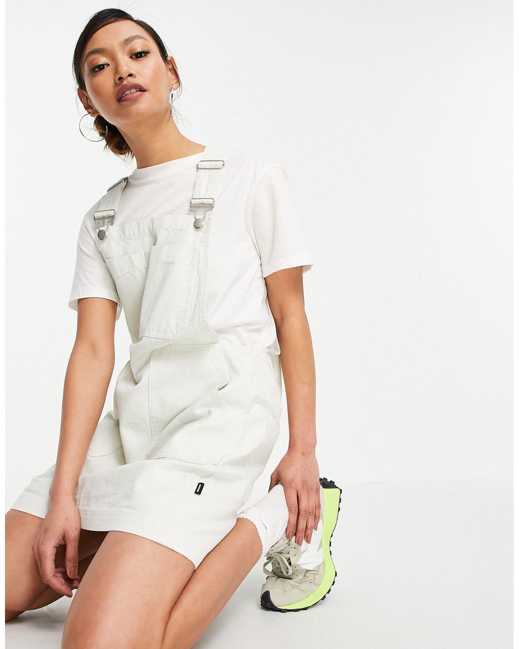 Dr. Denim Denim Dungaree Dress in White 