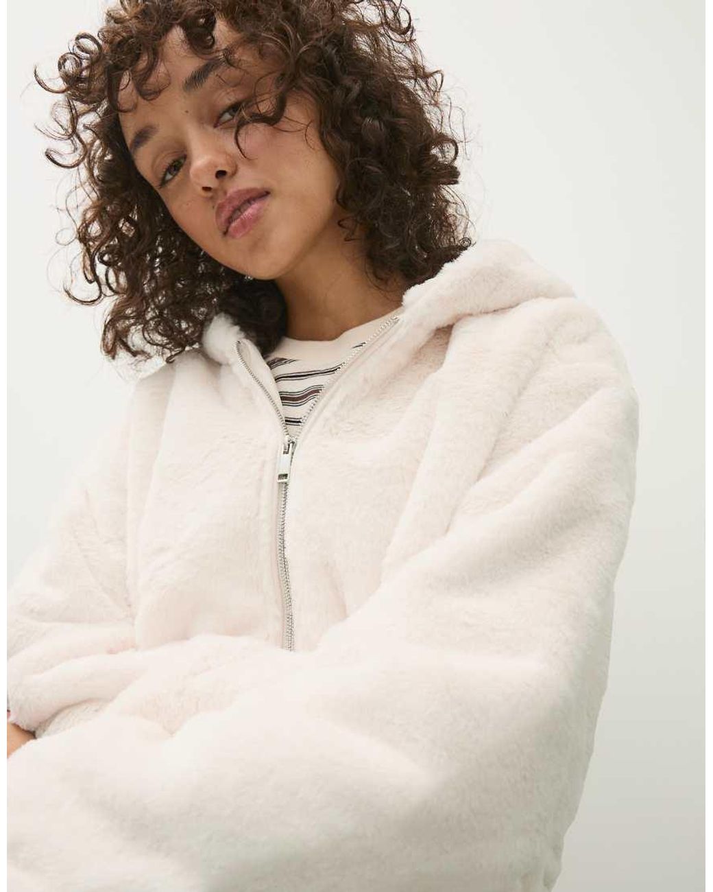 Bershka Blue Hooded Jacket With Fur