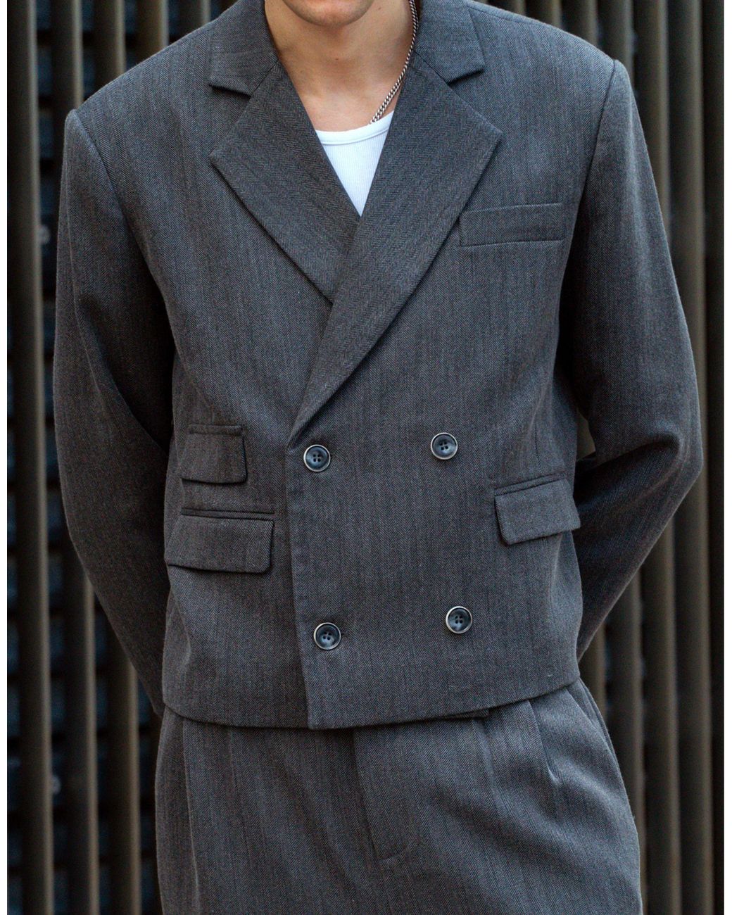 Labelrail X Isaac Hudson Cropped Boxy Double Breasted Blazer in