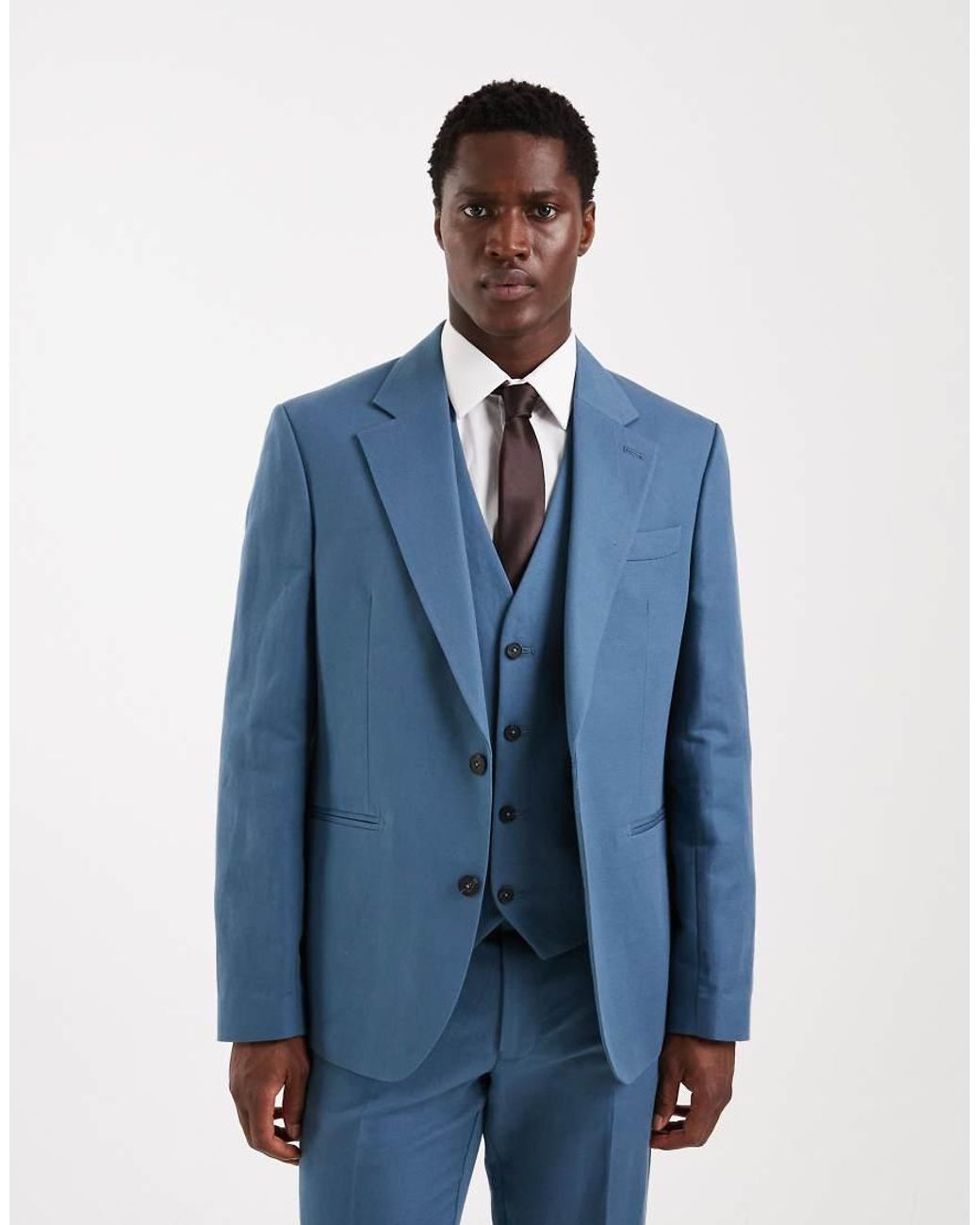 ASOS Blue Slim Linen-rich Suit Jacket for men
