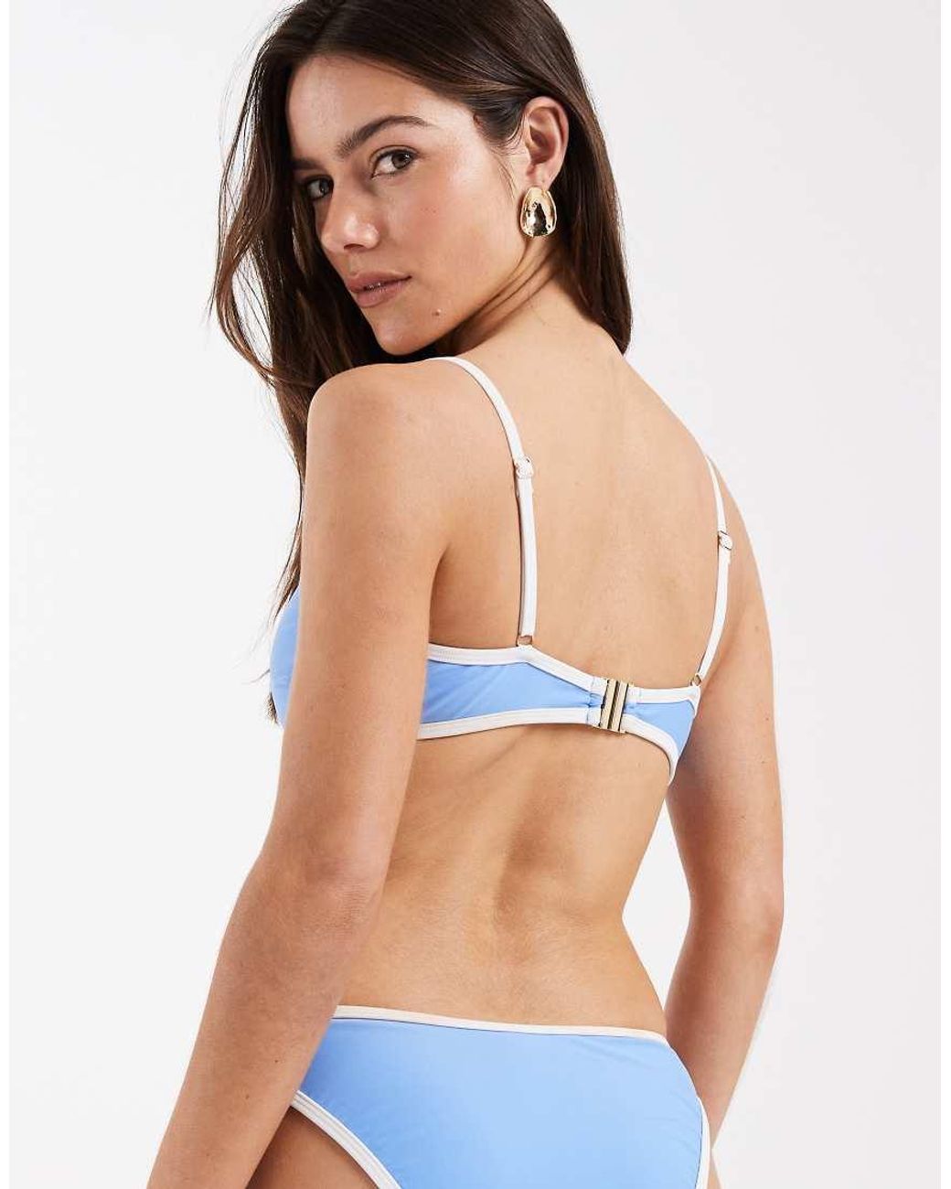 New Look Blue Ring Detail Bikini Top