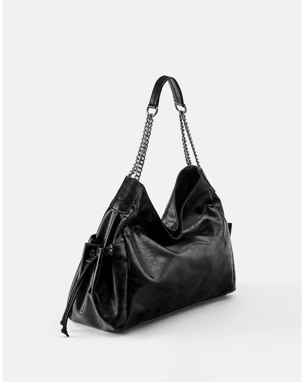 Pull&Bear Black Slouchy Chain Shoulder Bag