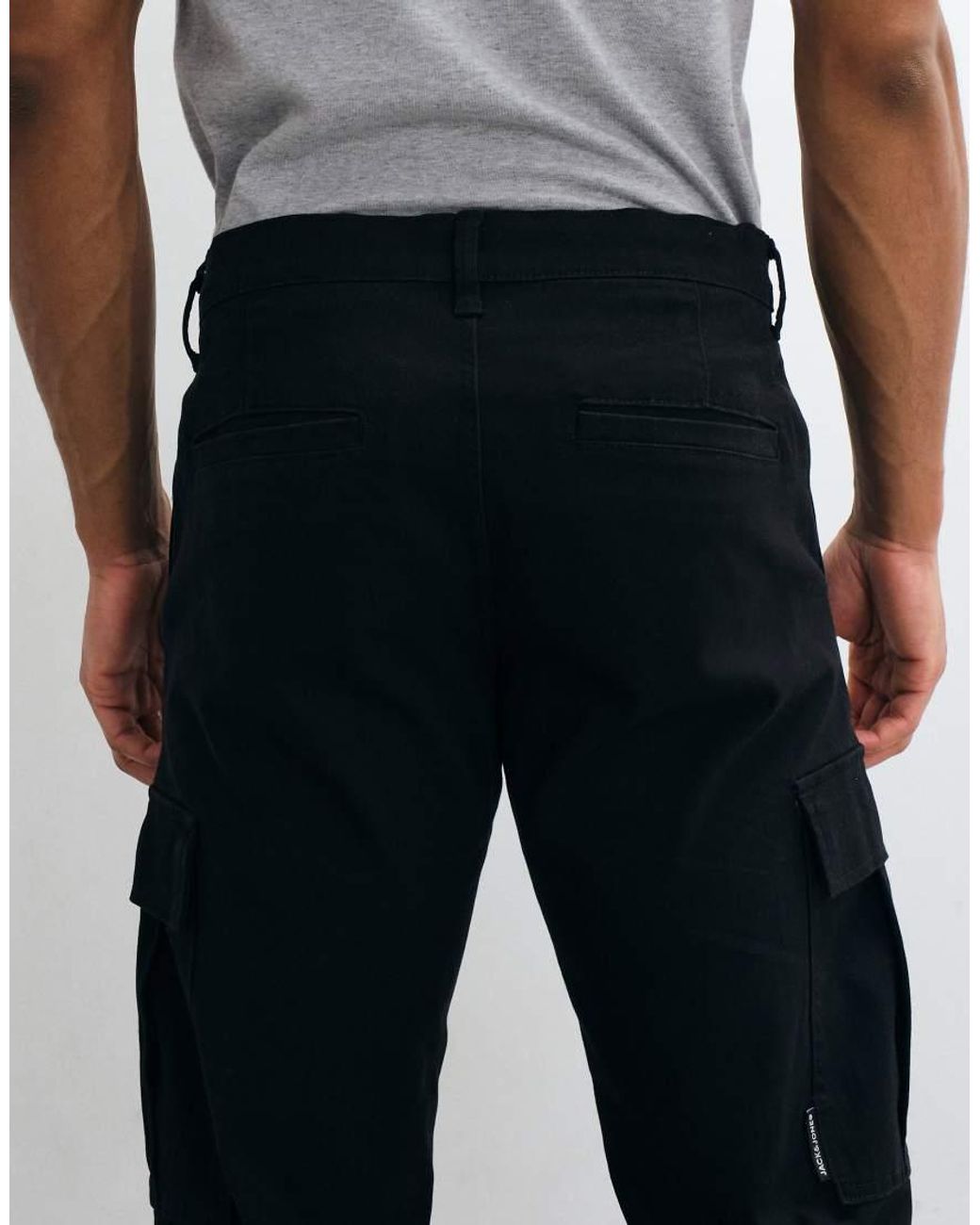 Jack & Jones Black Straight Cargo Trousers for men