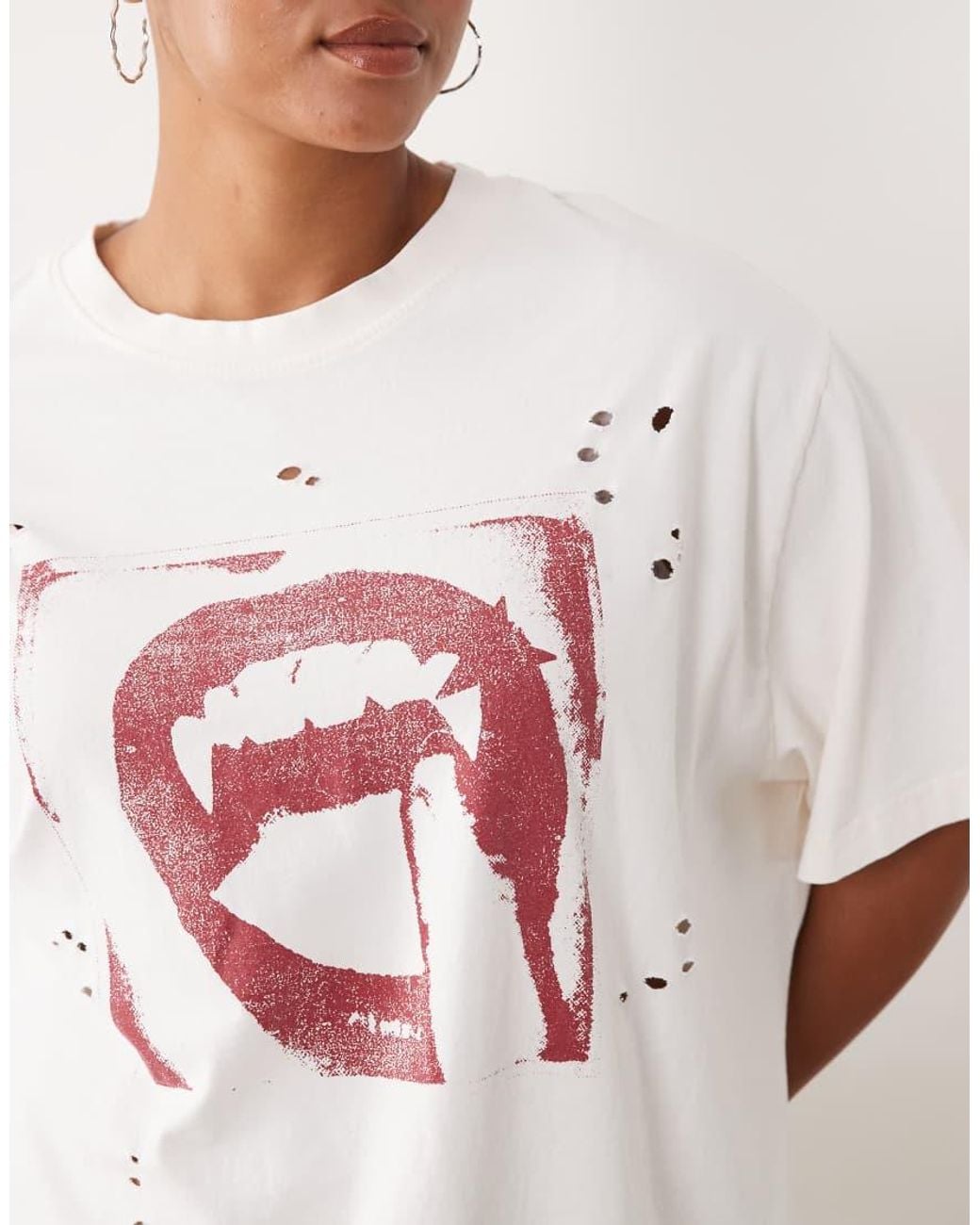 ASOS Blue Asos Design Curve Short Sleeve Oversized Teeth Graphic Top