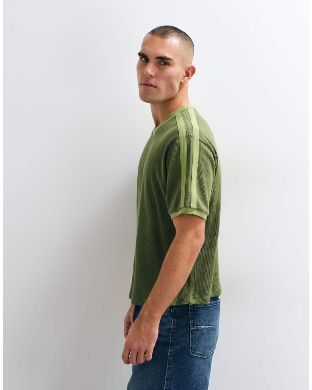 ASOS Green Boxy Relaxed T-shirt With V-neck And Text Print for men