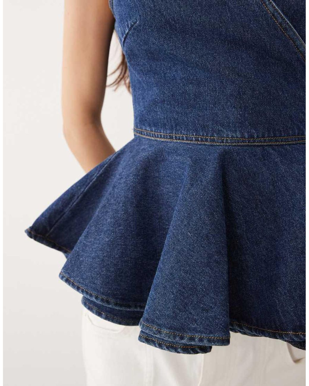 River Island Blue Peplum Tie Denim Top