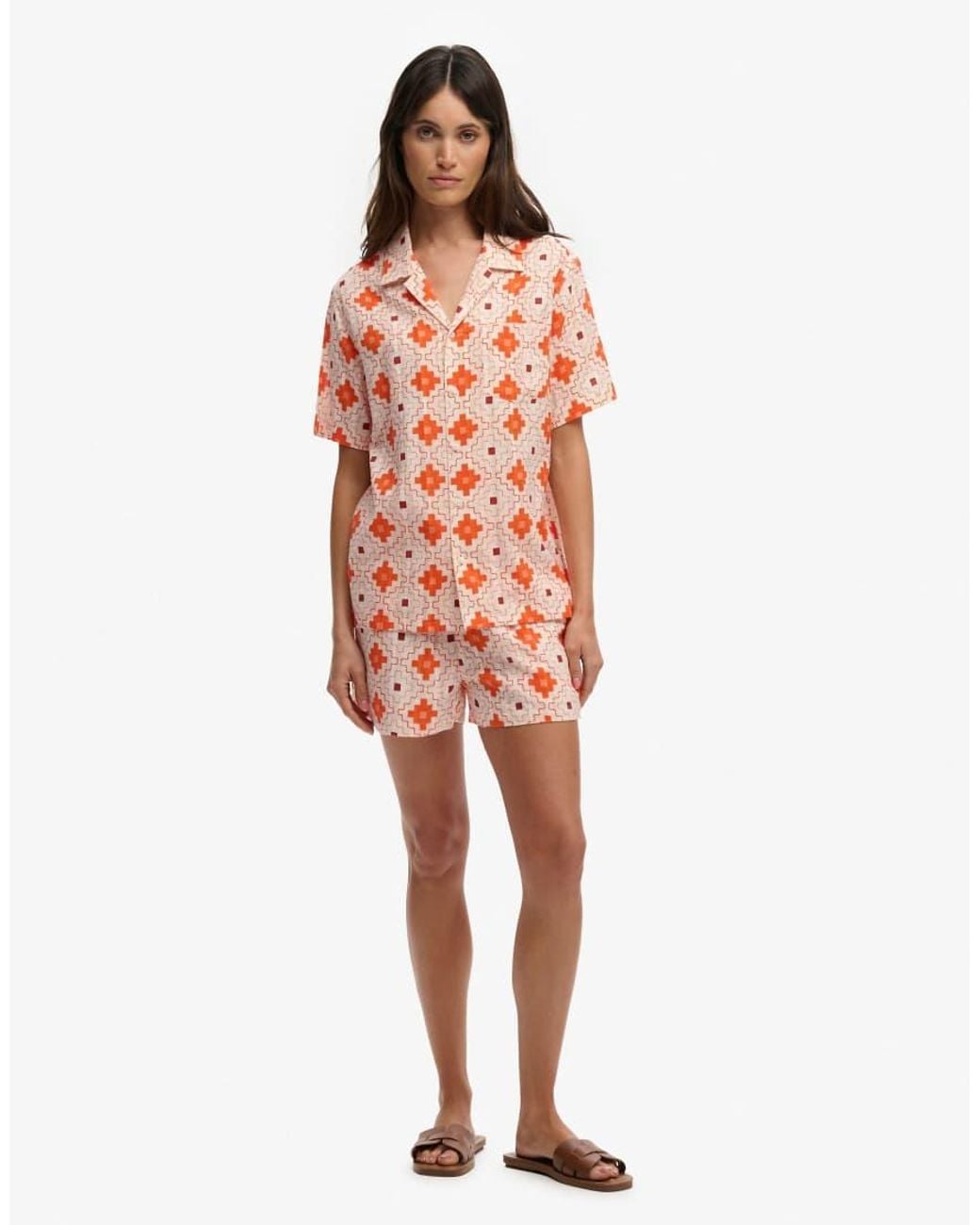 Superdry Orange Beach Printed Short Sleeve Shirt