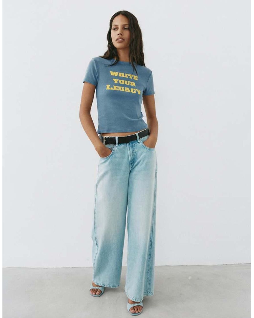Pull&Bear Blue Regular Fit Crackled Graphic T-Shirt