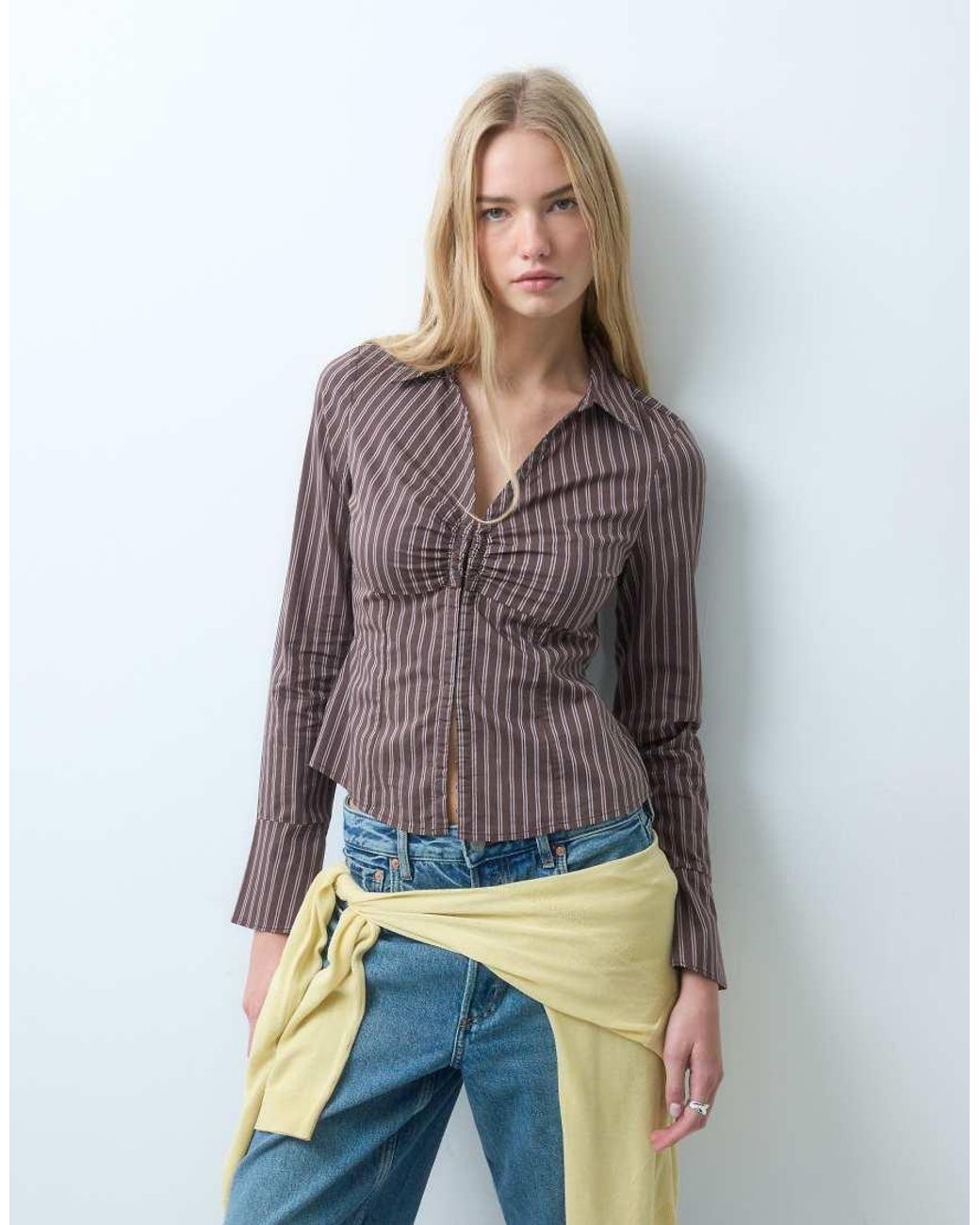 Hollister Blue Fitted Long Sleeve Hook And Eye Shirt
