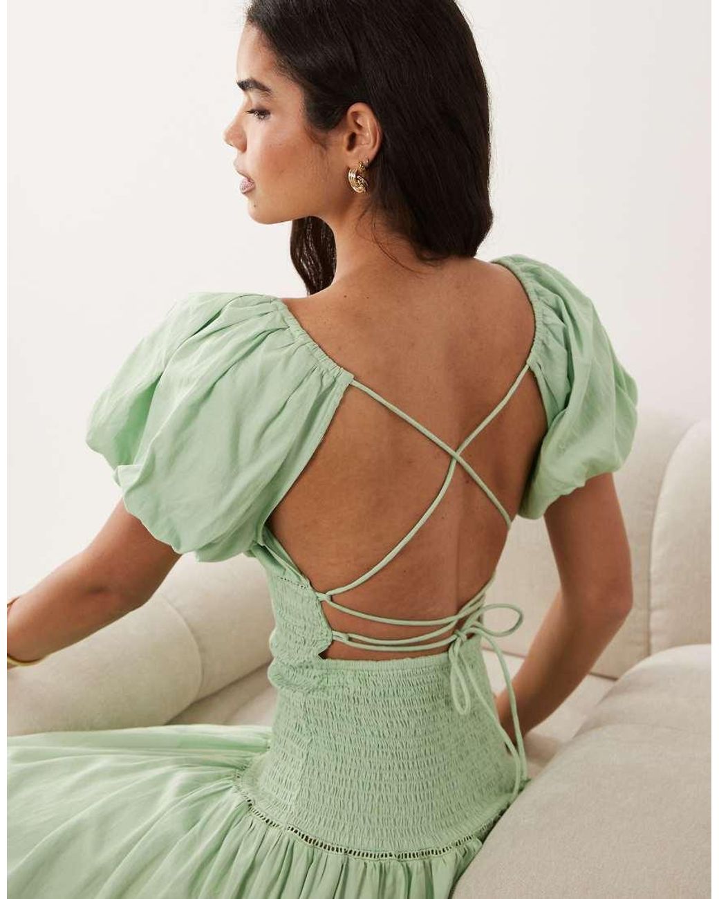Muse Assembly Jane Shirred Puff Sleeve Midaxi Dress-green