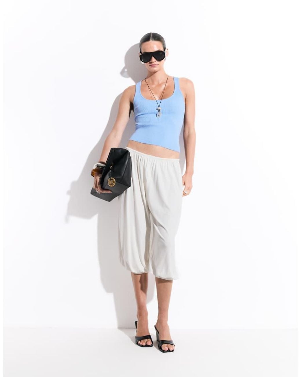Mango Blue Scoop Neck Sleeveless Top