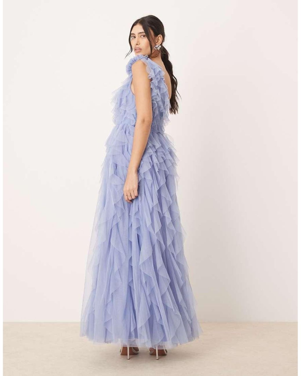 ANAYA Blue Waterfall One Shoulder Maxi Dress