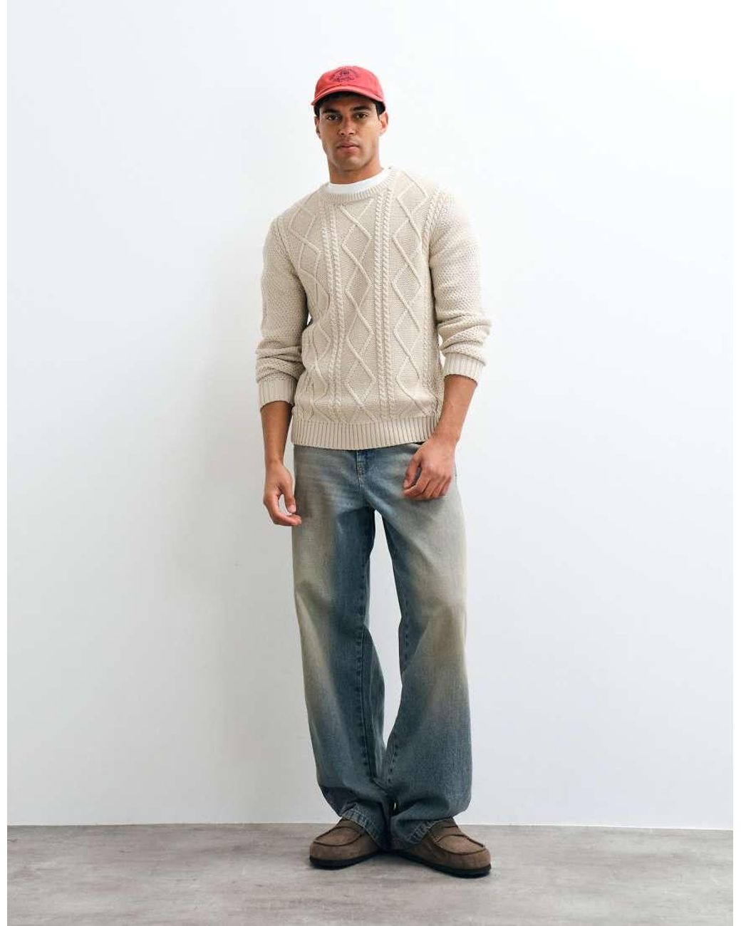 JJ Rebel Natural Cable Knit Jumper for men