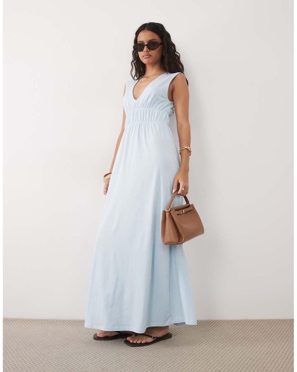 ASOS White Ruched Bodice Plunge Maxi Dress