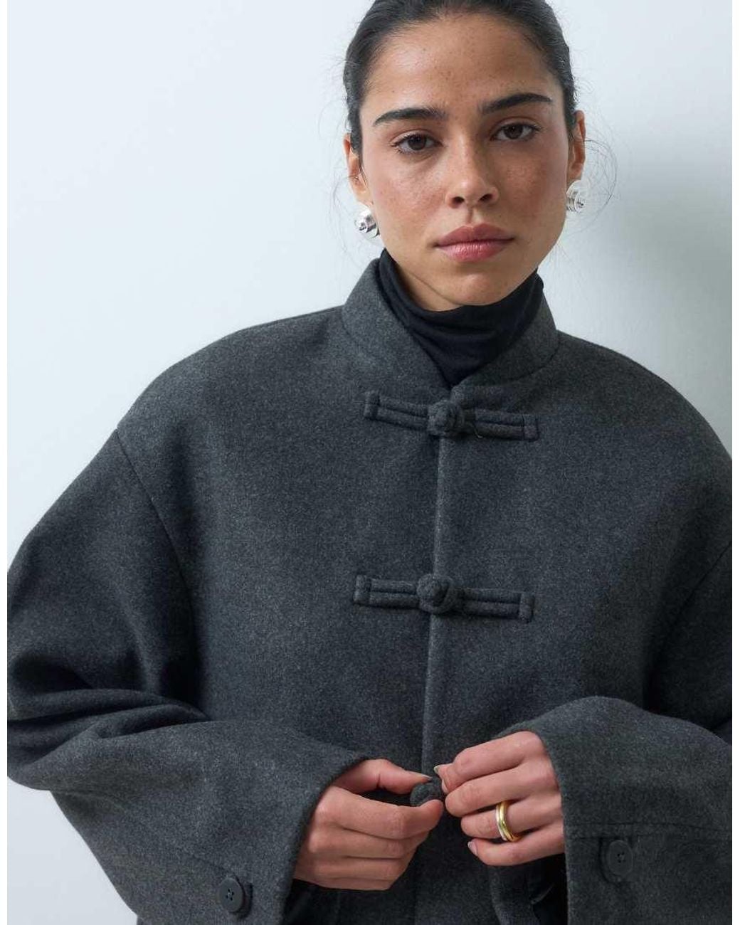ASOS Blue Collarless Formal Jacket With Frog Closure Trims