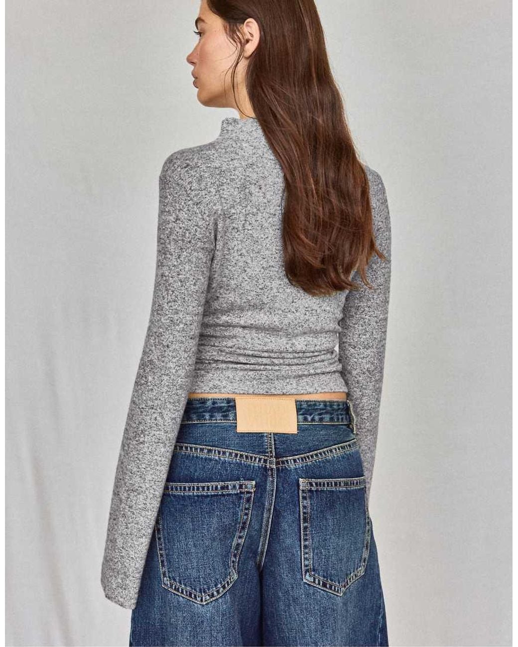 Stradivarius Blue Button Funnel Neck Sweater
