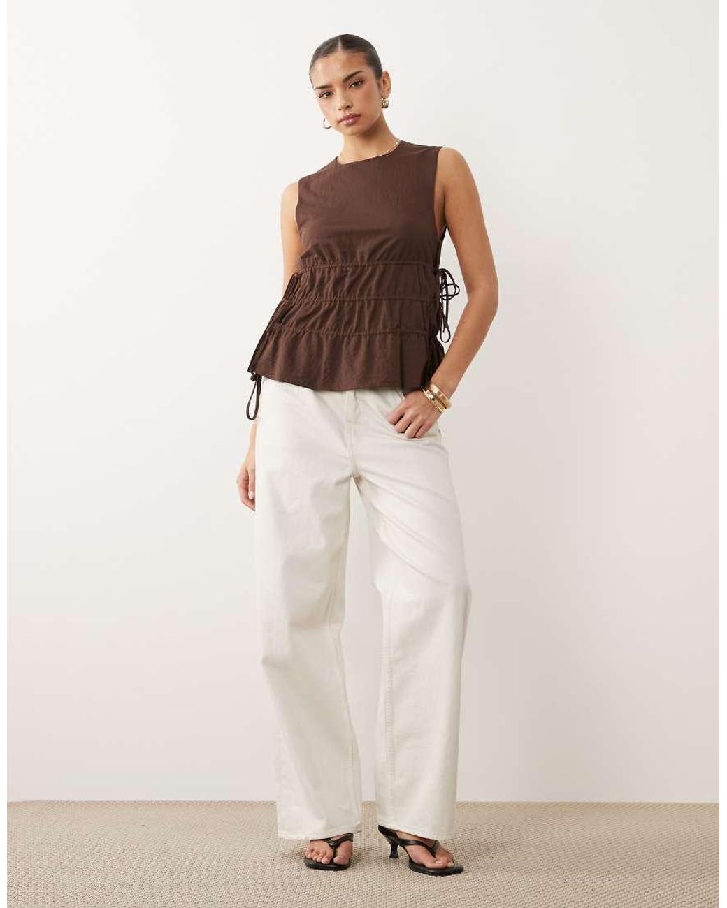 ASOS Brown Mix & Match Linen Look Sleeveless Top With Drawstring Waist
