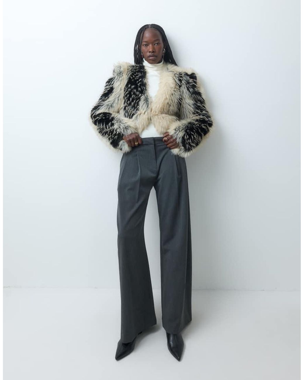 Weekday Gray Pleated Wide Leg Trousers