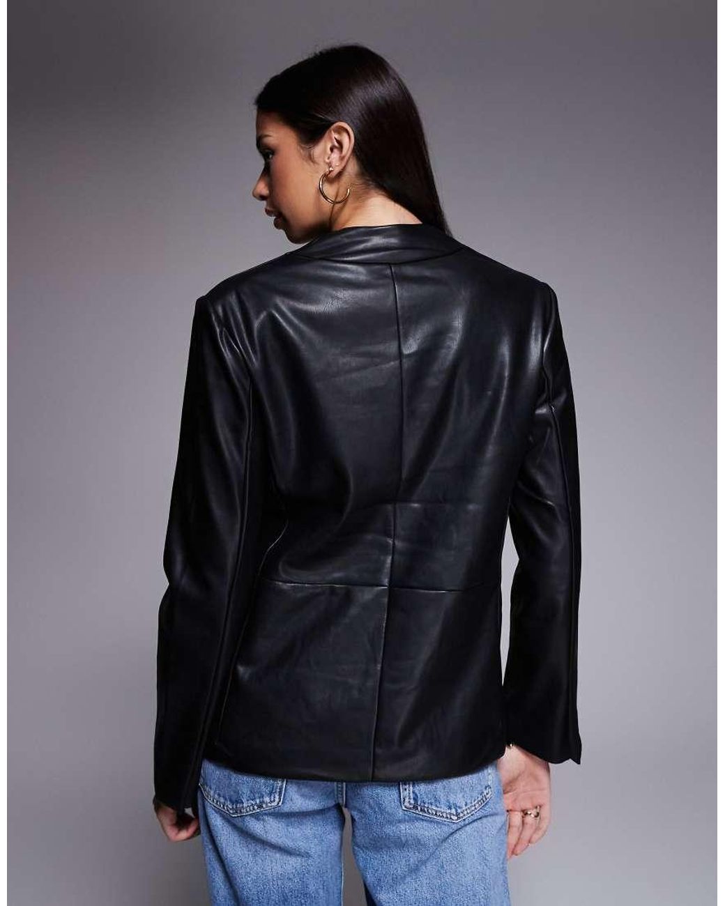 River Island Blue Collarless Double Breasted Pu Blazer