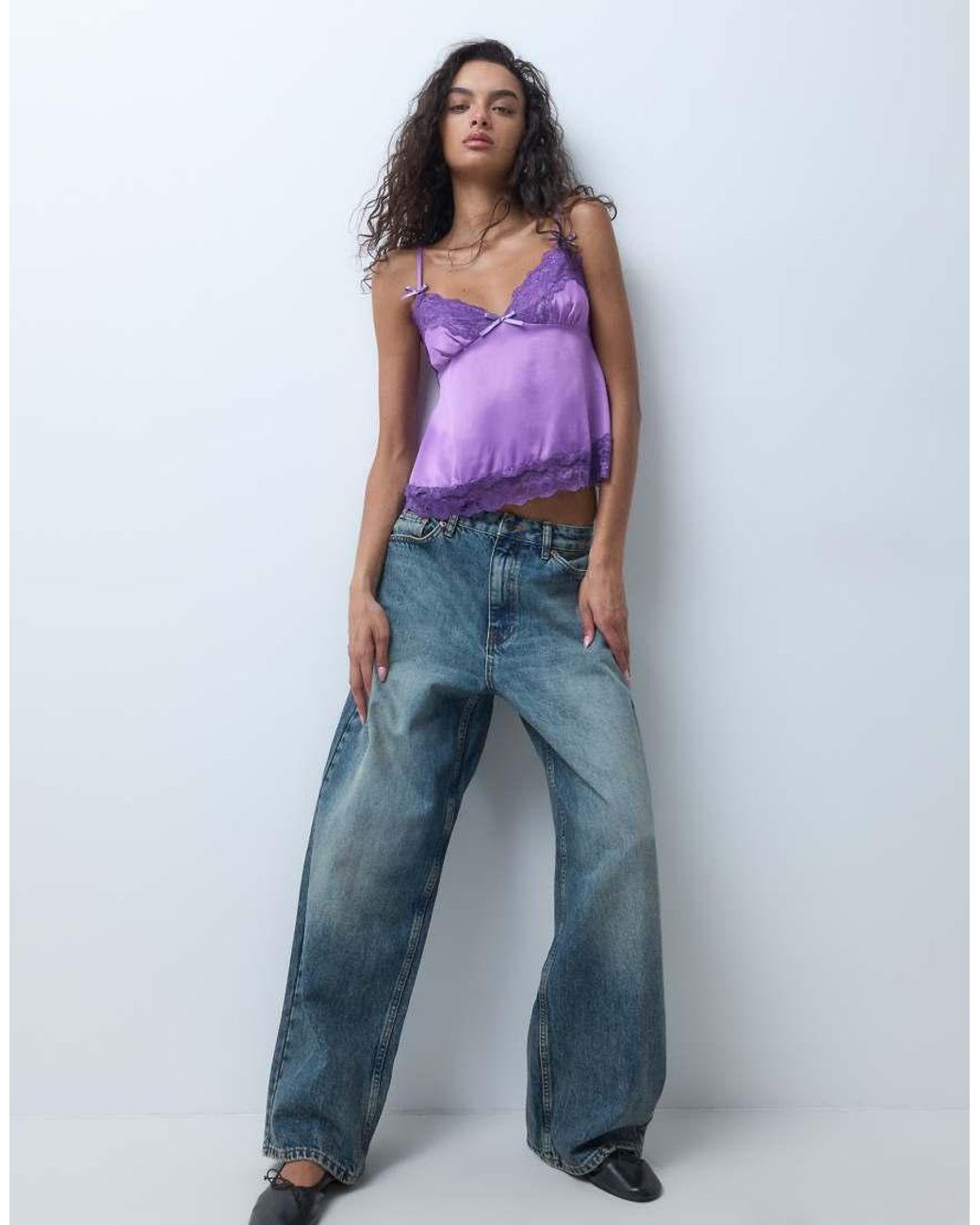 Miss Selfridge Purple Satin And Lace Cami Top