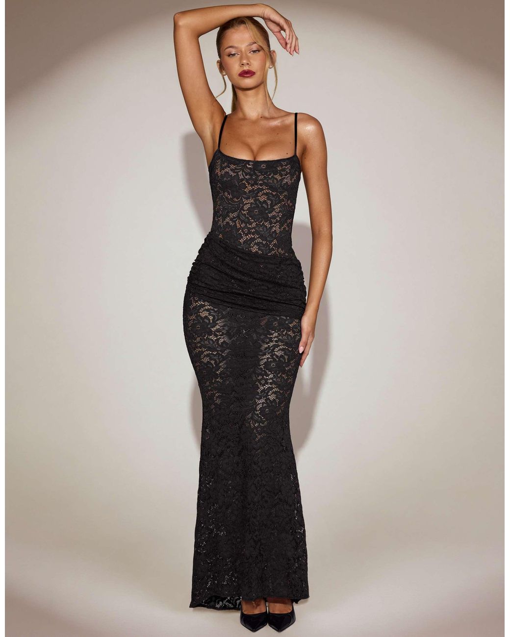 Oh Polly Lace Square Neck Ruched Maxi Dress in Black | Lyst Oh Polly Lace Square Neck Ruched Maxi Dress in Black | Lyst