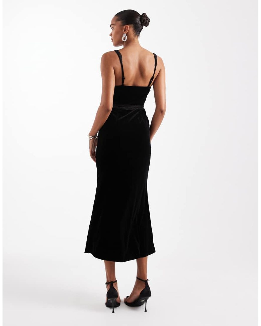 Never Fully Dressed Black Velvet Lace Insert Maxi Dress