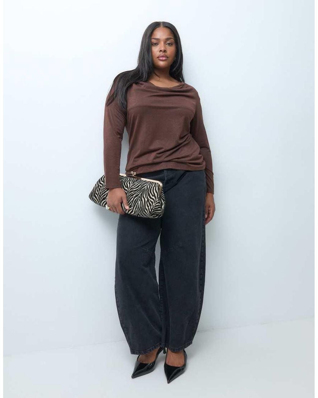 Vero Moda Brown Long Sleeve Waterfall Top