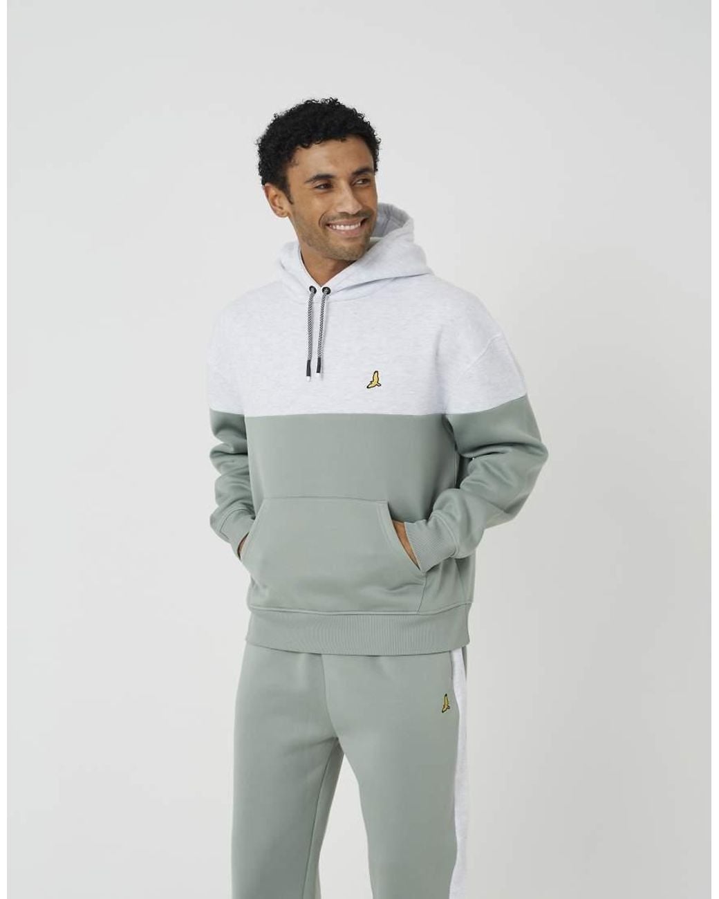 Brave Soul Green Relaxed Fit Colourblock Hoodie & Wide Leg Jogger Co-Ord for men