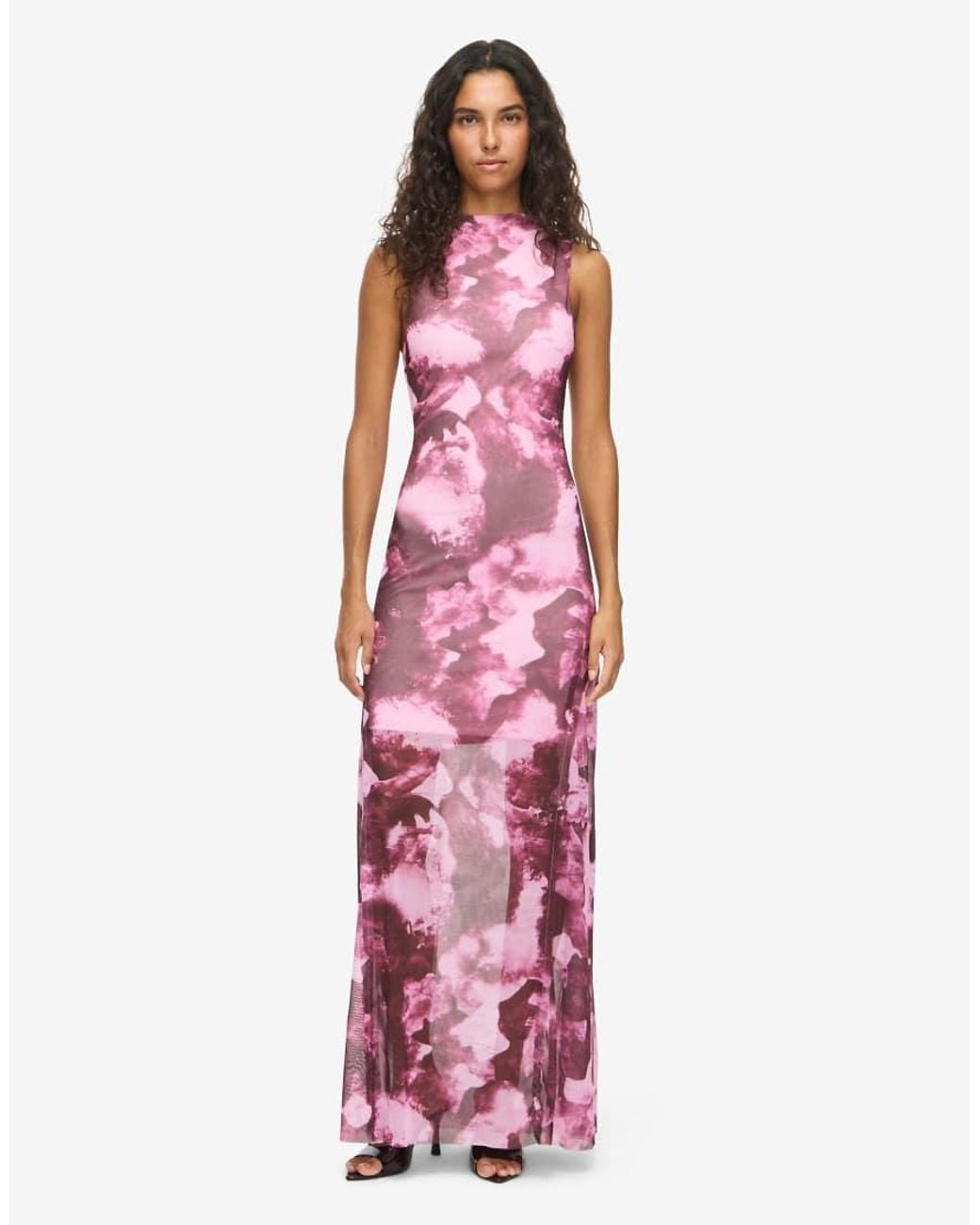 Noisy May Pink Marika Mesh Crew Neck Sleeveless Standard Fit Maxi Dress