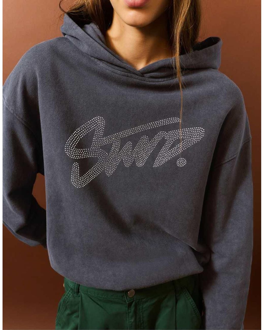 Pull&Bear Blue Stwd Rhinestone Graphic Sweatshirt