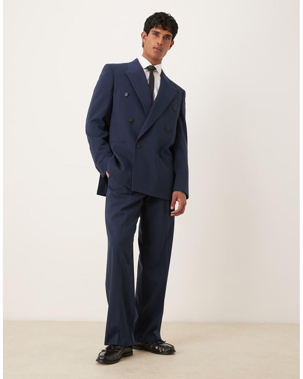 ASOS Double Breasted Ruimvallend Recht Colbert in het Blue voor heren