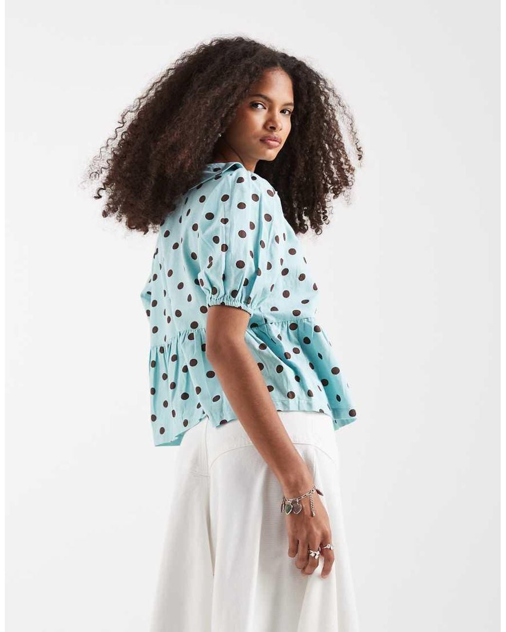 Neon Rose Blue Lias Puff Sleeve Blouse