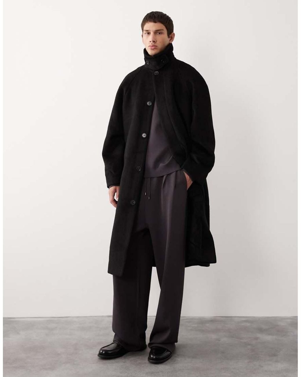 ASOS COLLECTIVE Black Wool Blend Oversized Overcoat for men