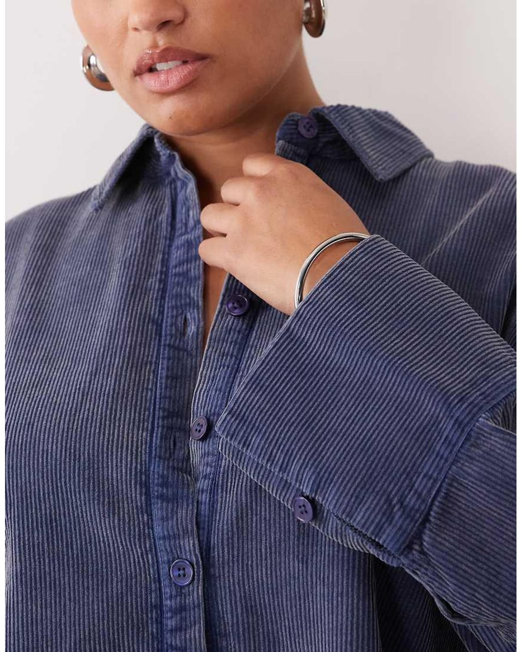 ASOS Blue Asos Design Curve Oversized Cord Shirt Mini Dress