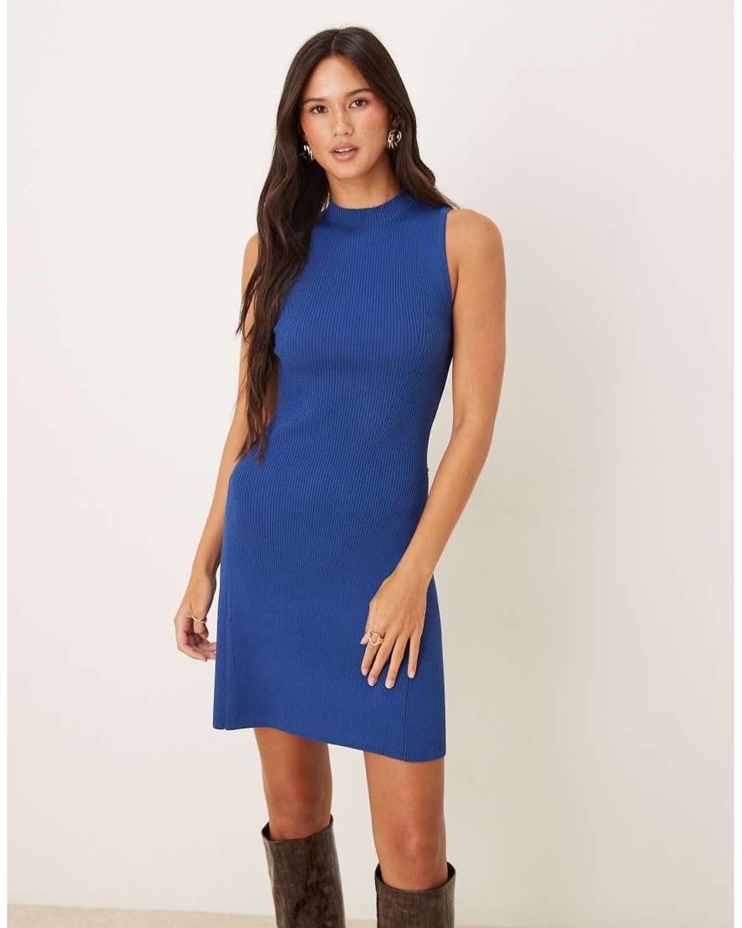 Mango Blue Fine Knitted Sleeveless Mini Dress