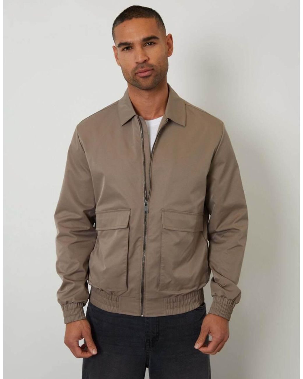 Threadbare Brown Showerproof Lightweight Patch Pocket Zip Up Jacket for men