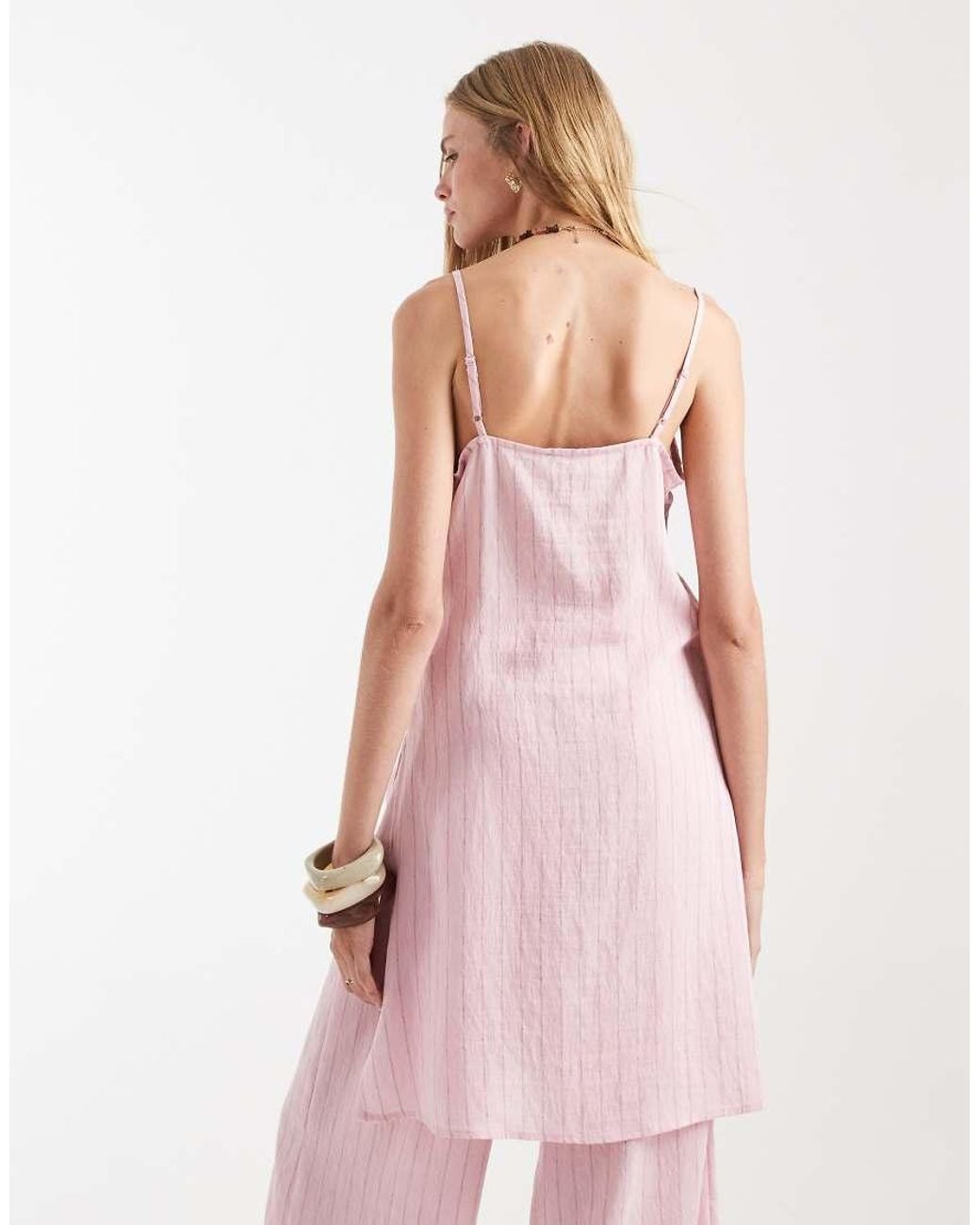 ASOS Pink Longline Crinkle Cami Top Co-ord With Split