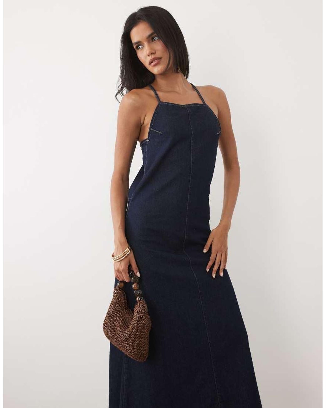 ASOS Blue Square Neck Denim Maxi Dress