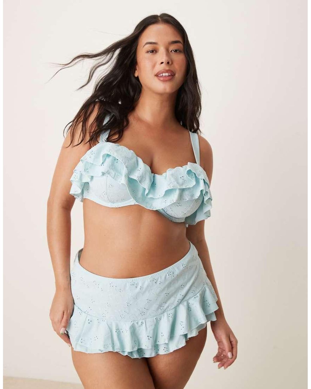 ASOS Blue Asos Design Curve Bobbi Broderie Hidden Underwired Bikini Top