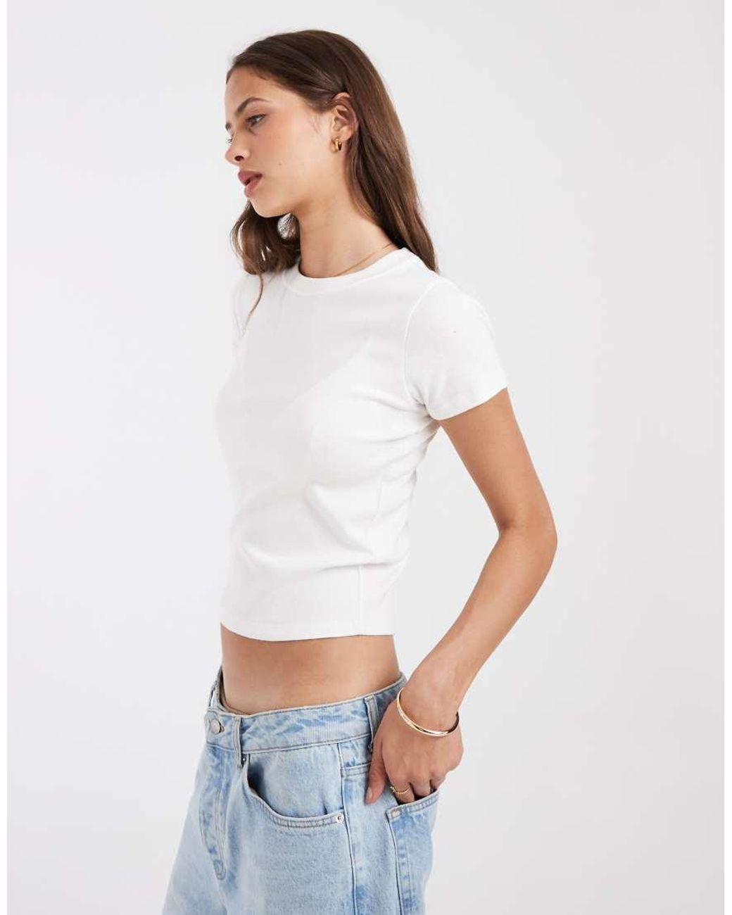 Hollister White Ribbed Baby Tee